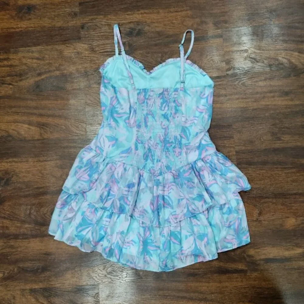 Wild Fable GothFairy Grunge Whimsy 80s Empire Waist Y2K Floral Mini Dress Blue S - Picture 5 of 11